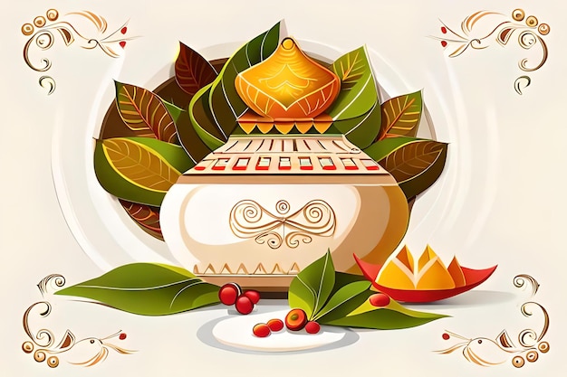 Szczęśliwy ugadi kartkę z życzeniami tło z kalash szczęśliwy ugadi wakacyjny skład hinduski nowy rok