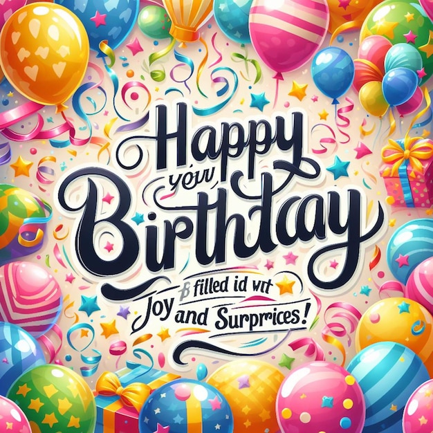 Zdjęcie szczęśliwy urodziny szczęśliwa karta impreza balon kolorowe ciasto