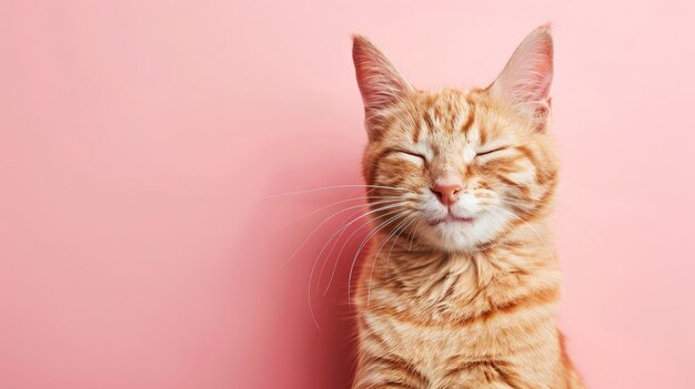 Szczęśliwy uśmiechnięty retriever kot mrugnący oczy różowy tło zdjęcie studyjne