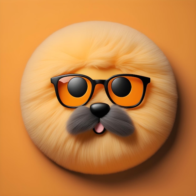 Zdjęcie szczęśliwy wzmacniacz radosny puszysty emoji w okularach delikatna reakcja emojiczna na wyciszonym pomarańczowym tle