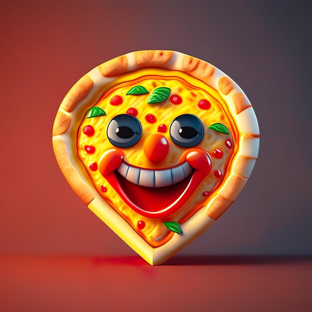 Szczęśliwy znak logo emoji pizzy w generatywnej sztucznej inteligencji 3D