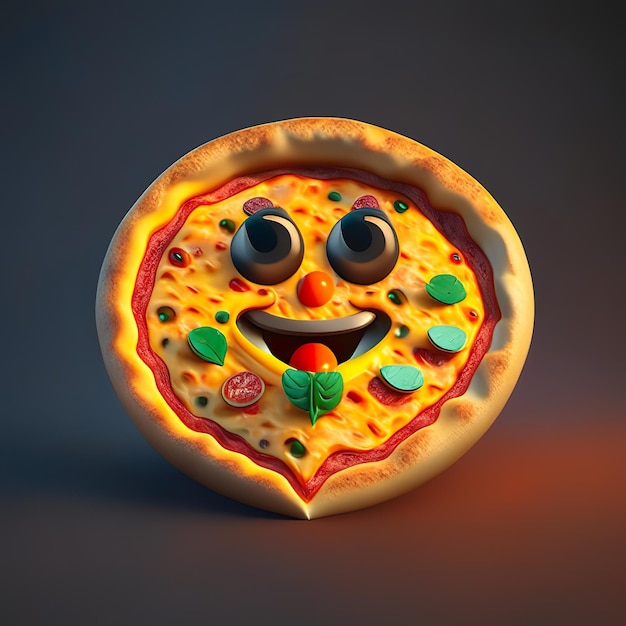 Zdjęcie szczęśliwy znak logo emoji pizzy w generatywnej sztucznej inteligencji 3d