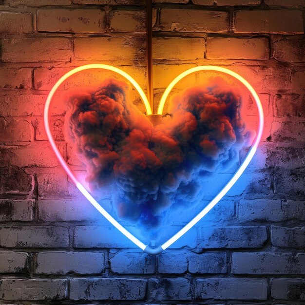 Zdjęcie szczęśliwych walentynek neonowe serce z miejscem na kopię w neonowym stylu, mgła, dym, romantyczna miłość