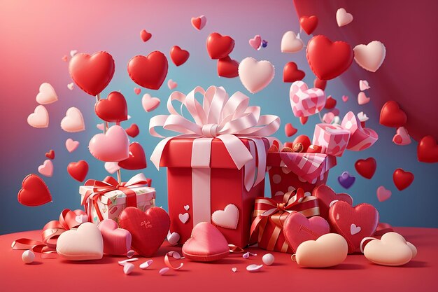 Szczęśliwych walentynek, słodkie serca i pudełko lub tło dla koncepcji miłości Walentynki