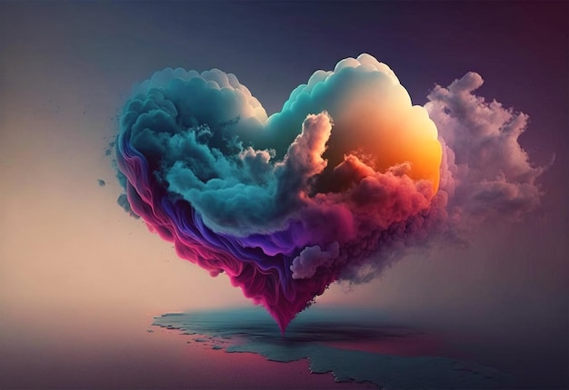Szczęśliwych walentynek z sercem miłości w chmurach i pastelowym kolorem abstrakcyjnym tłem Generative Ai