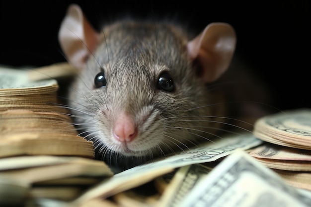 Szczur kradnie pieniądze i monety Generacyjna AI