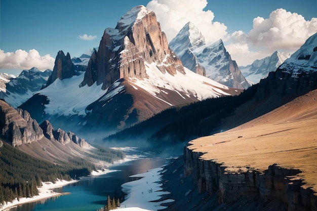 Szczyt górski o dużej wysokości Śnieg Szczyt górski Tapeta w tle Ilustracja krajobraz przyrody
