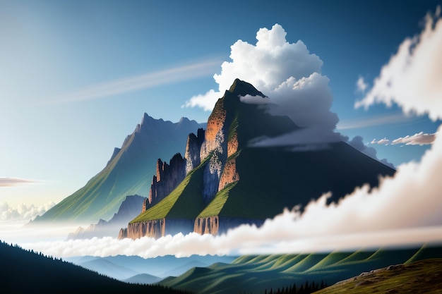 Szczyty gór pod niebieskim niebem i białymi chmurami naturalne krajobrazy tapety zdjęcia tła