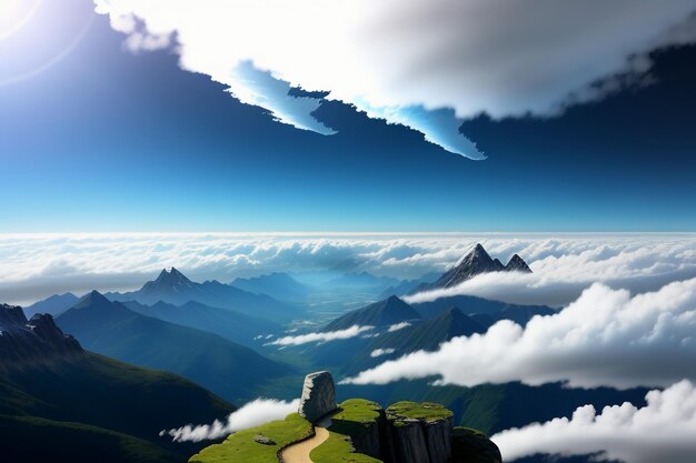 Zdjęcie szczyty górskie pod błękitnym niebem i białymi chmurami naturalna sceneria tapeta fotografia tła