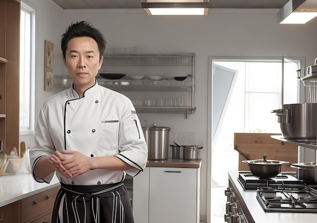 Szef kuchni gotujący w pięknej nowoczesnej kuchni Generatywna sztuczna inteligencja