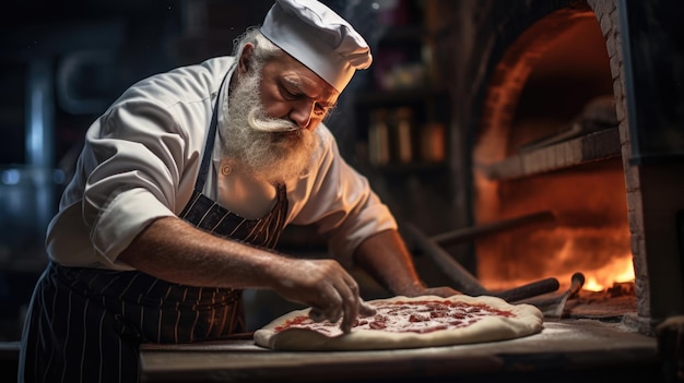 Szef kuchni gotuje włoską pizzę w kuchni