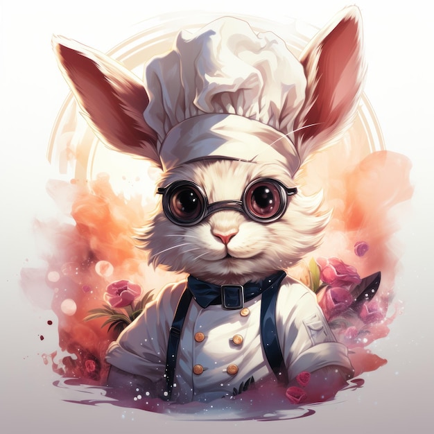 Szef kuchni króliczek noszący kapelusz szefa kuchni i fartuch