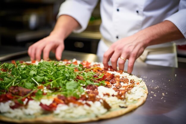 Szef kuchni przygotowuje pizzę z kapustą do pieczenia