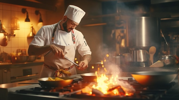 Szef kuchni w hotelu lub restauracji gotuje tylko rękami Generatywna sztuczna inteligencja