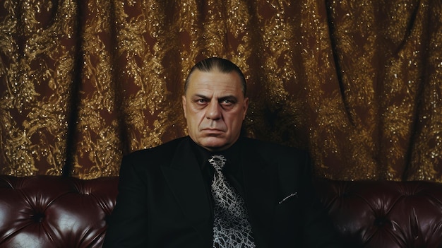 Szef mafii Portret szefa przestępczości Poważna brutalna twarz mężczyzny