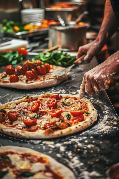 Zdjęcie szef robi pizzę generatywna sztuczna inteligencja