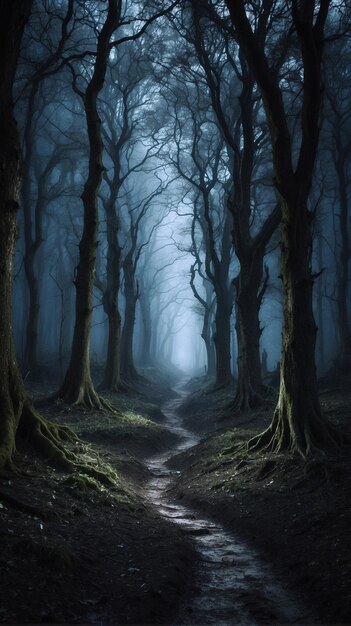 Zdjęcie szepty leśnej ścieżki oświetlonej księżycem przez zaczarowane cienie