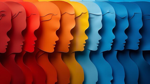 szereg głów kobiet o różnych kolorach twarzy