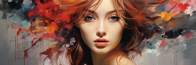 Szeroki banerowy portret ładnych kobiet z pięknymi kolorowymi włosami