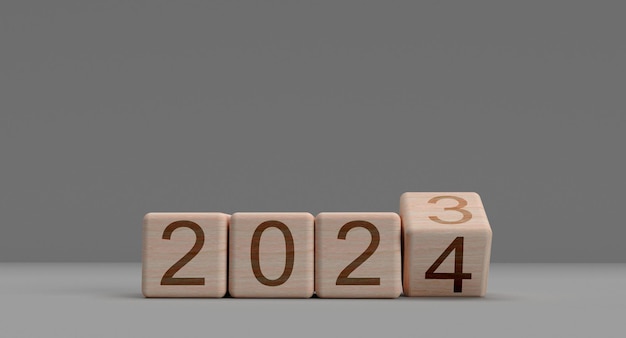 Sześcian drewniany klocek 2023 zmiana 2024 szczęśliwego nowego roku czas kalendarz wydarzenie cel biznesowy przyszły sukces s