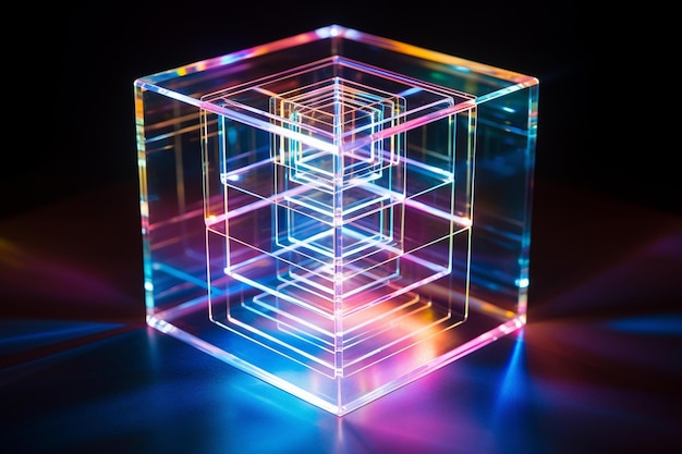 Zdjęcie sześcian wykonany z kostek z kolorowym światłem led.