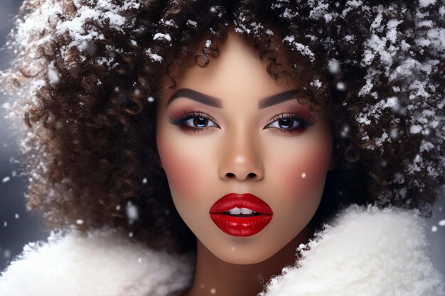 Zdjęcie szicki i elegancki zimowy banner piękności dla czarnych kobiet
