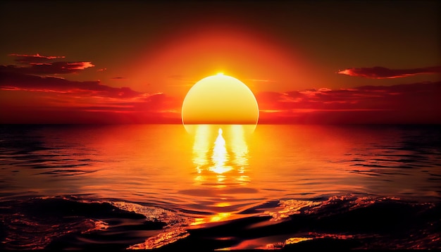 Szkarłatny zachód słońca nad morzem Generacyjna sztuczna inteligencja Generacyjna sztuczna inteligencja