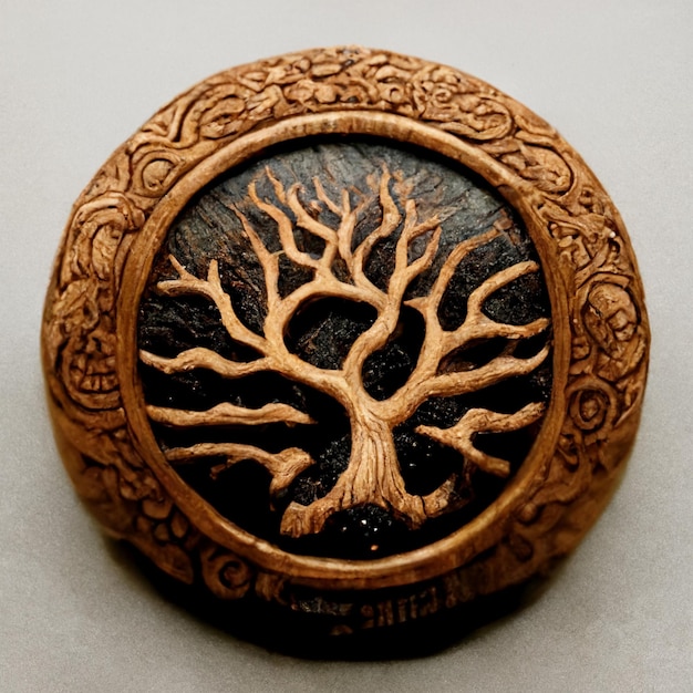 Szkatułka na biżuterię z brązu z drzewkiem i napisem "drzewo".