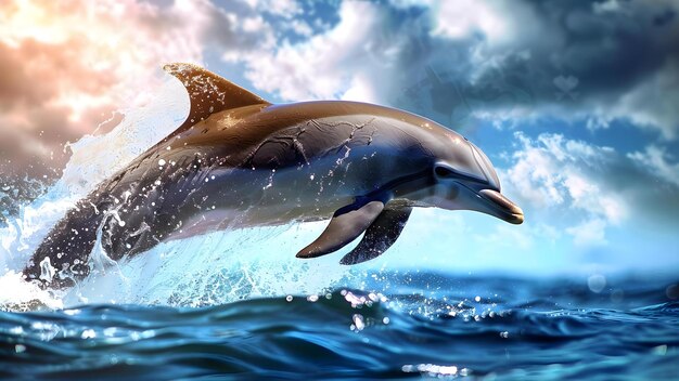 Szkic akwarelowy delfina skaczącego w oceanie Inteligentne i społeczne zwierzę morskie Koncepcja Życie morskie Sztuka akwarelowa Delfin Oceana Dzikie zwierzęta