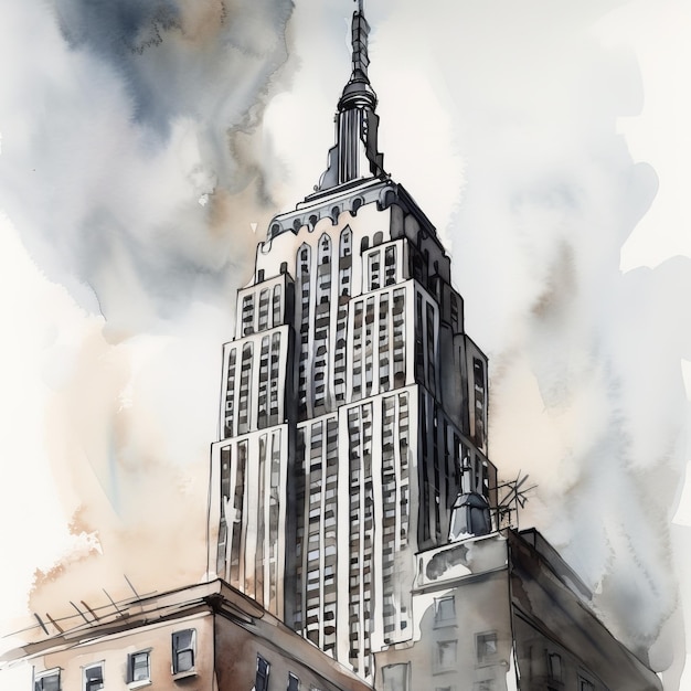 Szkic Empire State Building w akwareli ilustracji