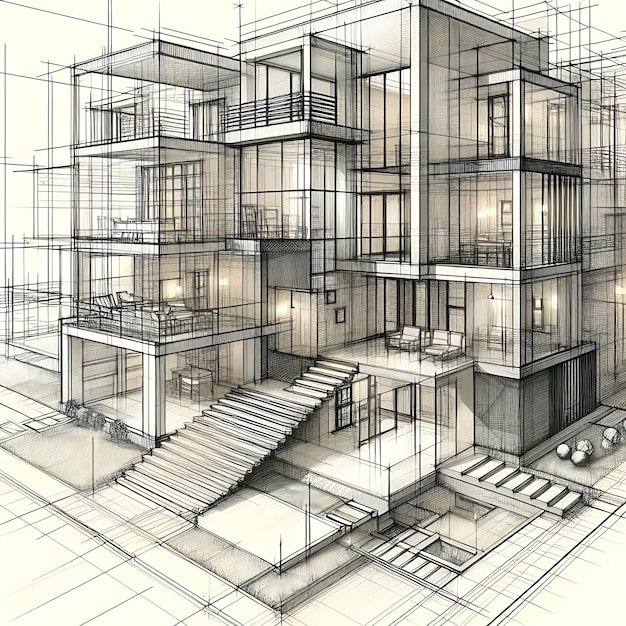 Szkic koncepcyjny dla budynków architektonicznych dupleksowych i multipleksowych