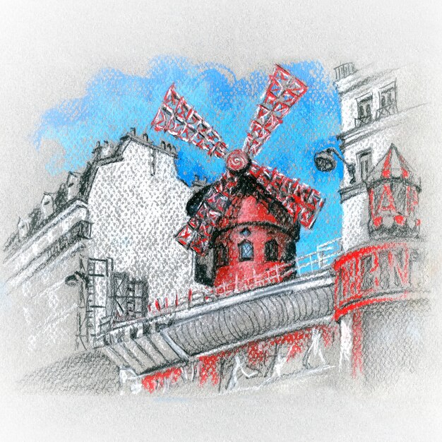 Szkic Moulin Rouge w Paryżu, Francja