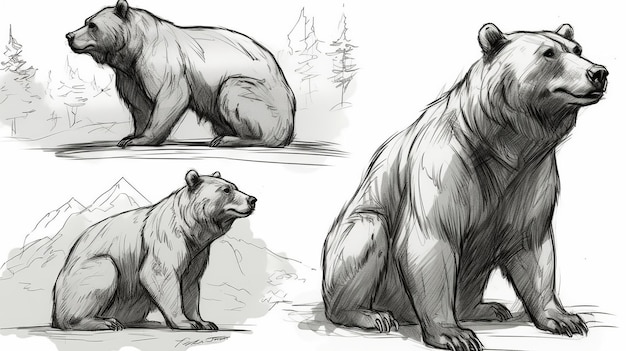 Szkic niedźwiedzia rysujący generatywną sztuczną inteligencję