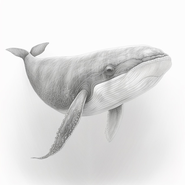 Szkic ołówkiem grafika ładny rysunek wieloryba AI wygenerowany