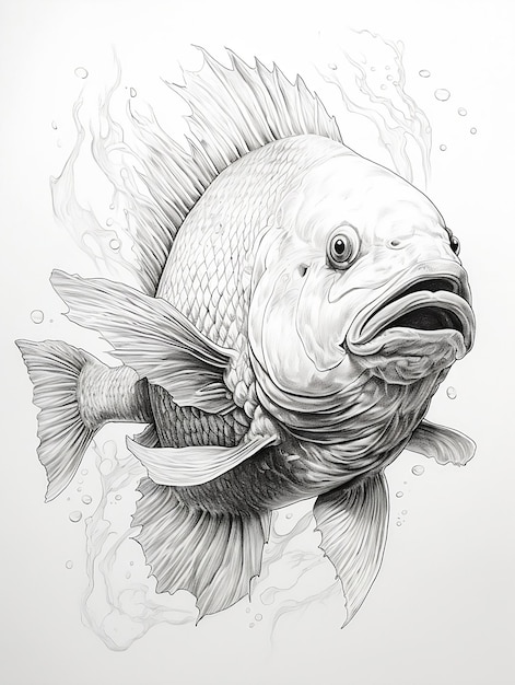 Zdjęcie szkic ołówkiem rysunek zwierzęcy rybka słoneczna