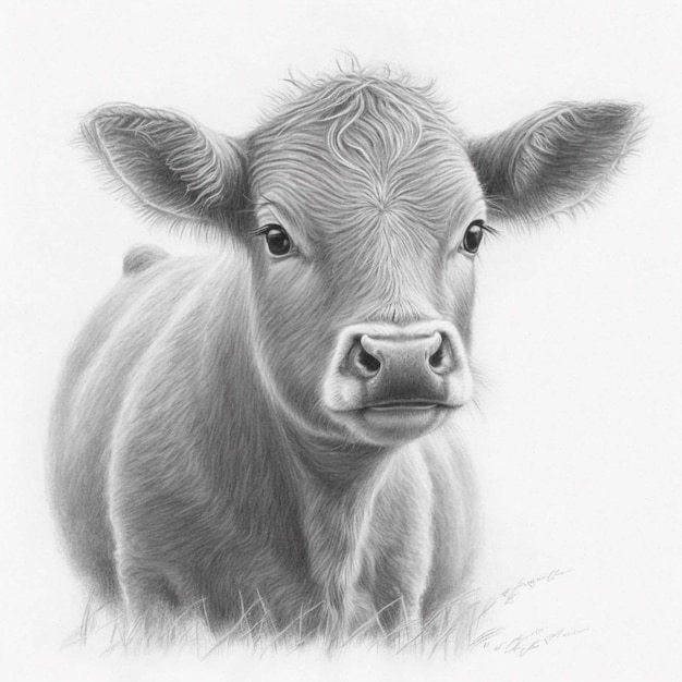 Szkic ołówkiem słodkiej krowy Generative AI