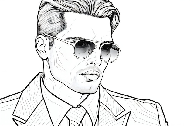 Szkic przystojnego młodego mężczyzny w okularach przeciwsłonecznych