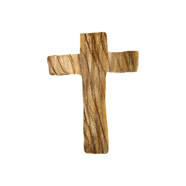 Zdjęcie szkic wielkanocny z drewna krzyżowego. akwarela ilustracja. ręcznie rysowana tekstura, izolowany biały tył.