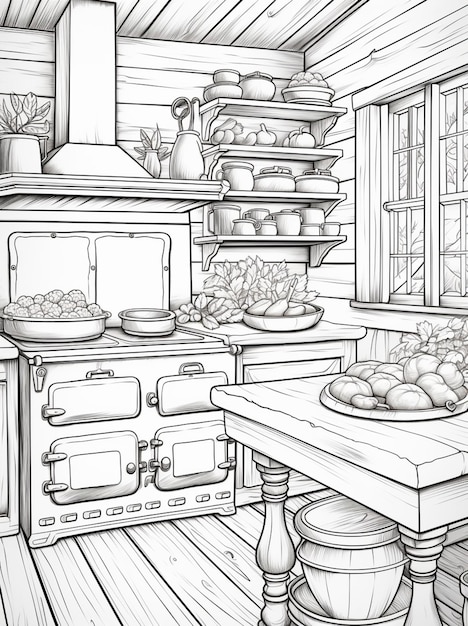 szkice kuchni z stołem i kuchenką generatywne ai