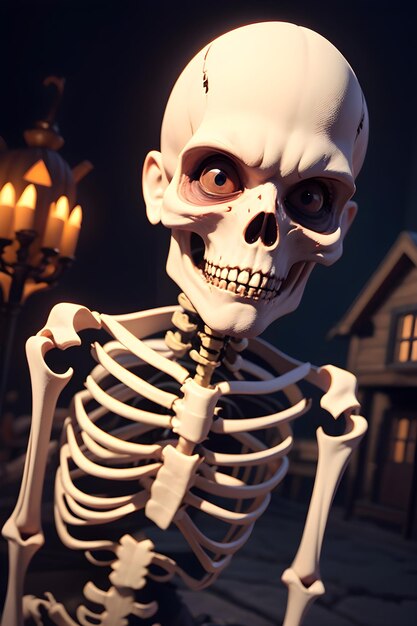 Szkielet Halloween przed domem nawiedzonym