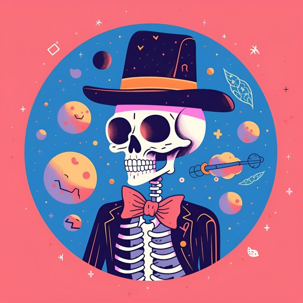 Zdjęcie szkielet płaska ilustracja halloween 2d