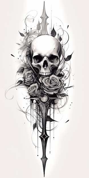 Zdjęcie szkielet śmierć halloween święta róże kwiaty tatuaż stempel