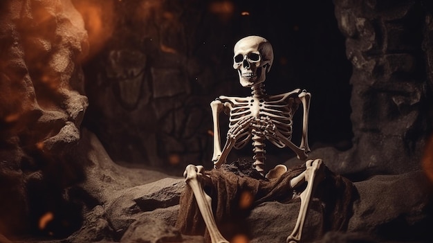 Szkielet złego ducha Halloween Awatar w grobowcu budzi czaszkę Horror upiorne, przerażające tło