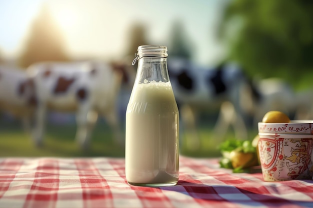 Szklana butelka świeżego mleka rolniczego