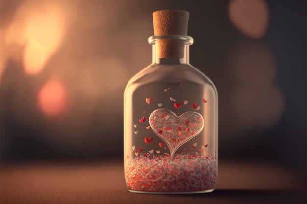 Szklana butelka z sercem w środku generatywne ai