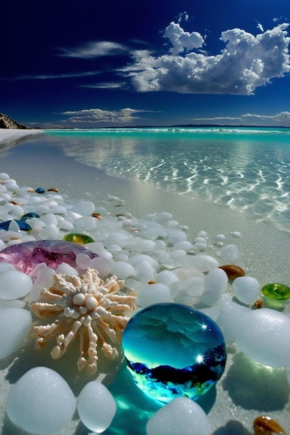 Szklana kula siedzi na szczycie generatywnej ai piaszczystej plaży
