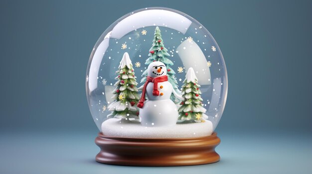 szklana kula śnieżna z choinką i bałwanem w świątecznej kartce z pozdrowieniami