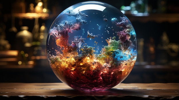 Zdjęcie szklana kula z wszechświatem w środku