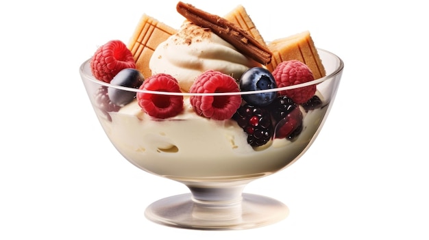 szklana miska jogurtu z miską malin i malin.