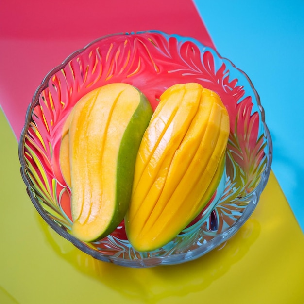 szklana miska mango z liniami na kolorowym tle miski